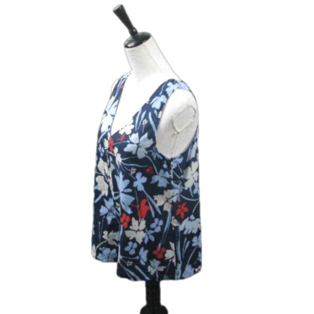 Time and Tru Navy Blue Floral Linen Blend Sleeveless Blouse Size Medium - Picture 2 of 5